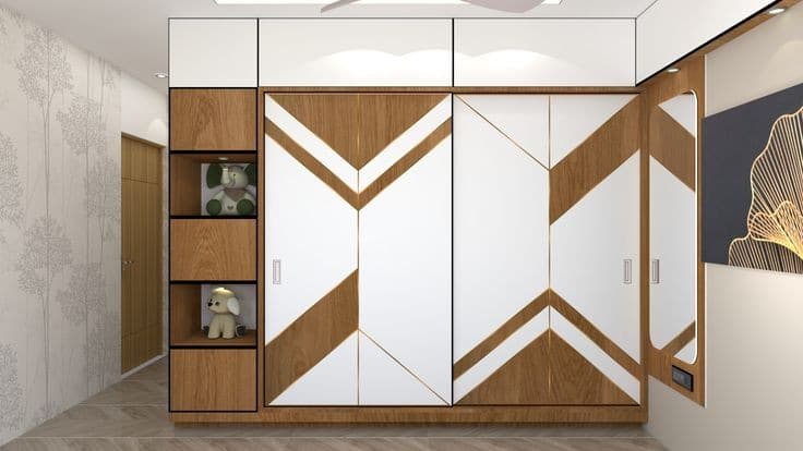 Chevron White & Oak Sliding Wardrobe
